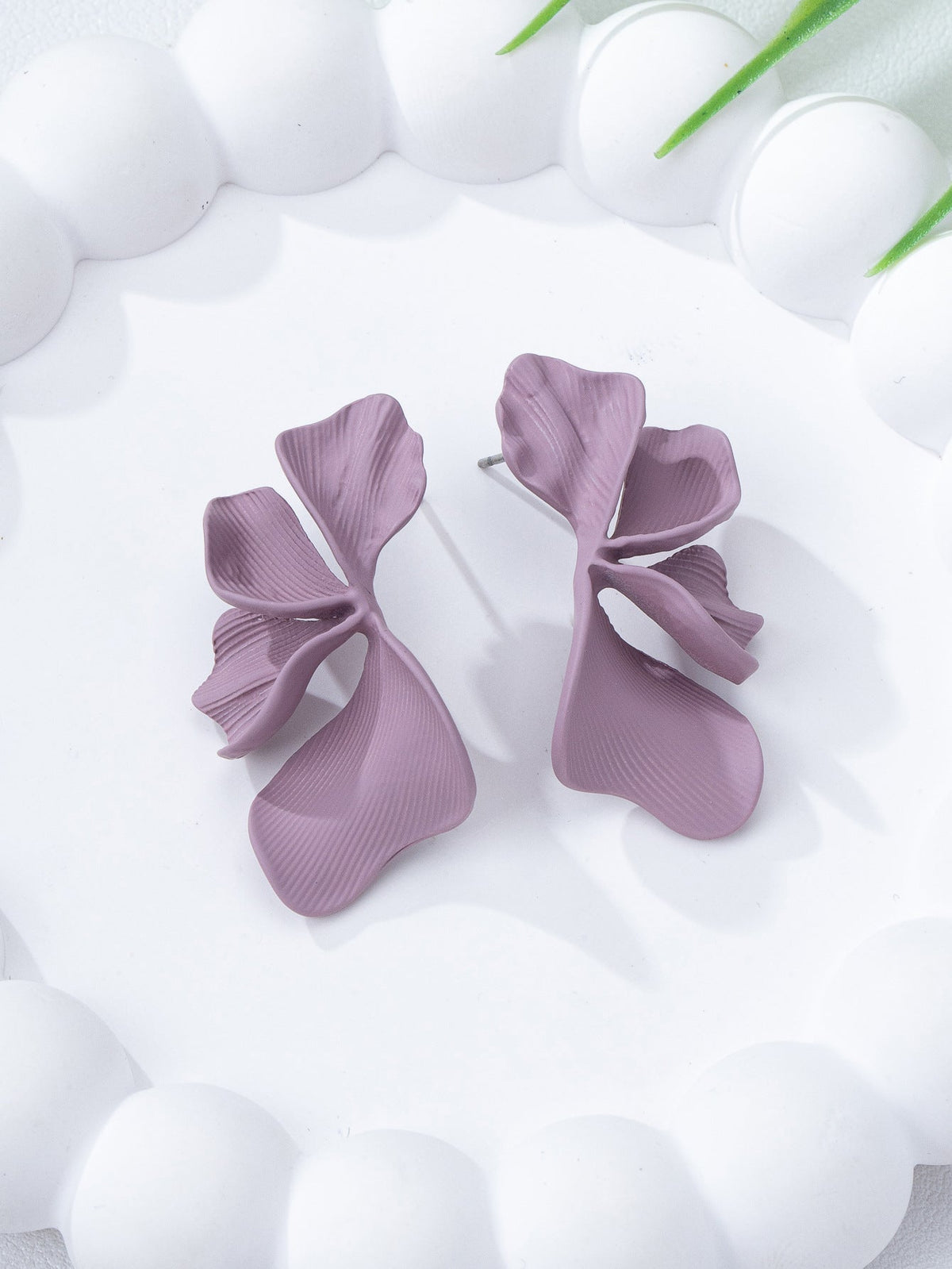 Women's Petal Pearl Mori Style Niche Design Stud Earrings - E36# Taro Purple MegaBDM