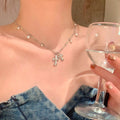 Women's Flower For Light Luxury Minority Design Vintage Sweater Chain Everyday Necklace - Pearl Cross Hot Girl Necklace-X1997 Silver MegaBDM