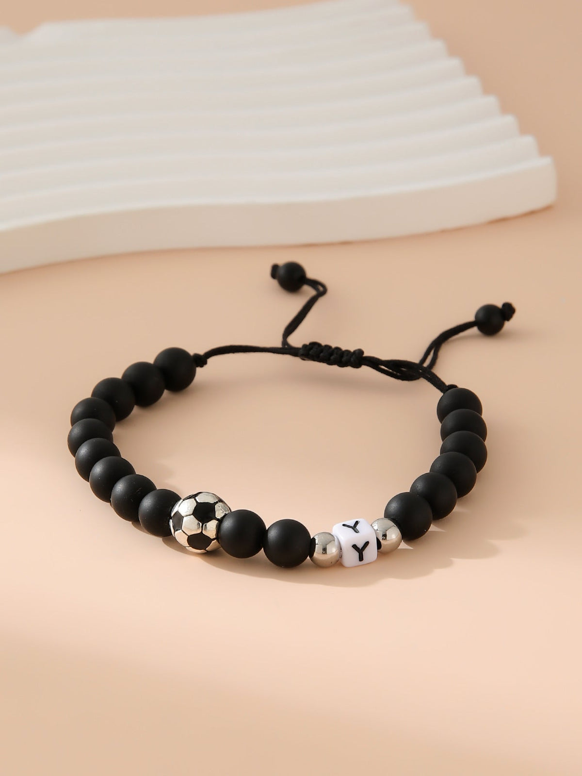 Women's & Men's Black Frosted Football Letters Adjustable For Bracelet - Football Black Frosted 26 Letter Bracelet Y One Piece MegaBDM