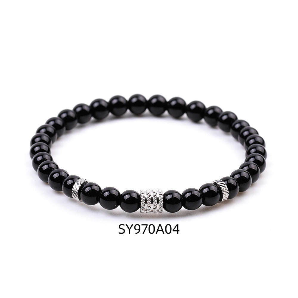 Stainless Steel Frosted Indian Agate Tigereye Striped Bracelets - Sy970a04 Bright Blackstone Stainless Steel Accessories 6mm Bracelet MegaBDM