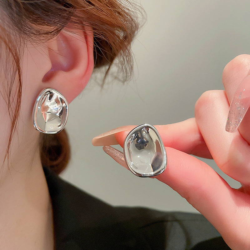 Women's Needle Round Curved Geometric Ear Retro Personalized Temperamental Light Luxury Earrings - 12# Silver Needle-Environmental Protection-Silver MegaBDM