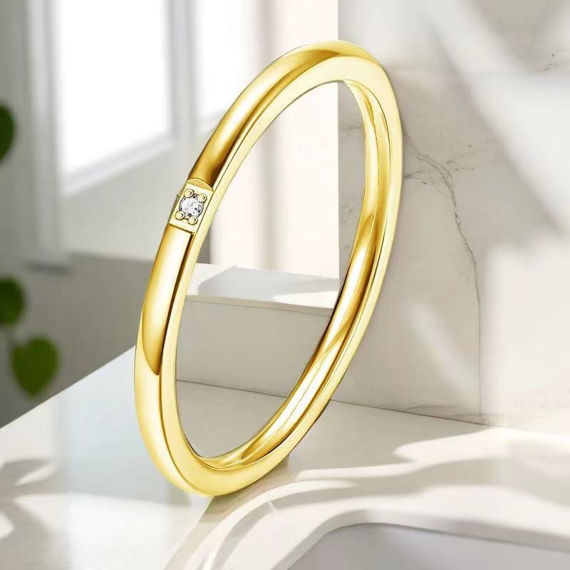 Women's Titanium Steel Design Starry Stainless Style High-grade Bracelets - 10-C-8 Gold One Diamond 1mm / No. 5 MegaBDM