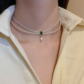 Women's Bow Tie Pearl Elegant High-grade Clavicle Chain Necklaces - 24# Necklace-White-Double Layer MegaBDM