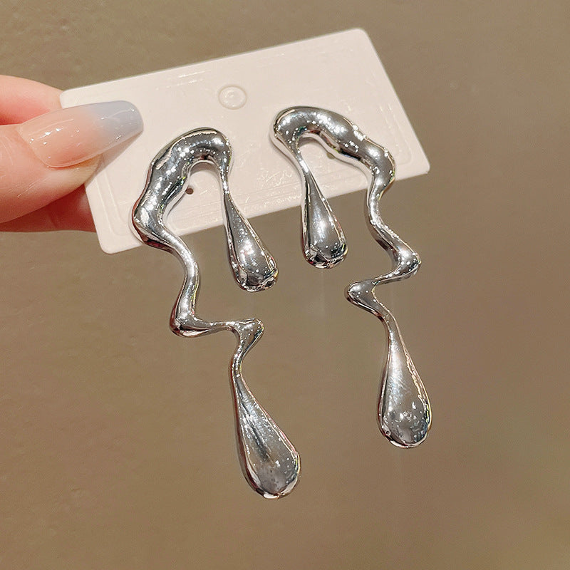 Women's Needle Round Curved Geometric Ear Retro Personalized Temperamental Light Luxury Earrings - 16# Silver Needle-Silver MegaBDM