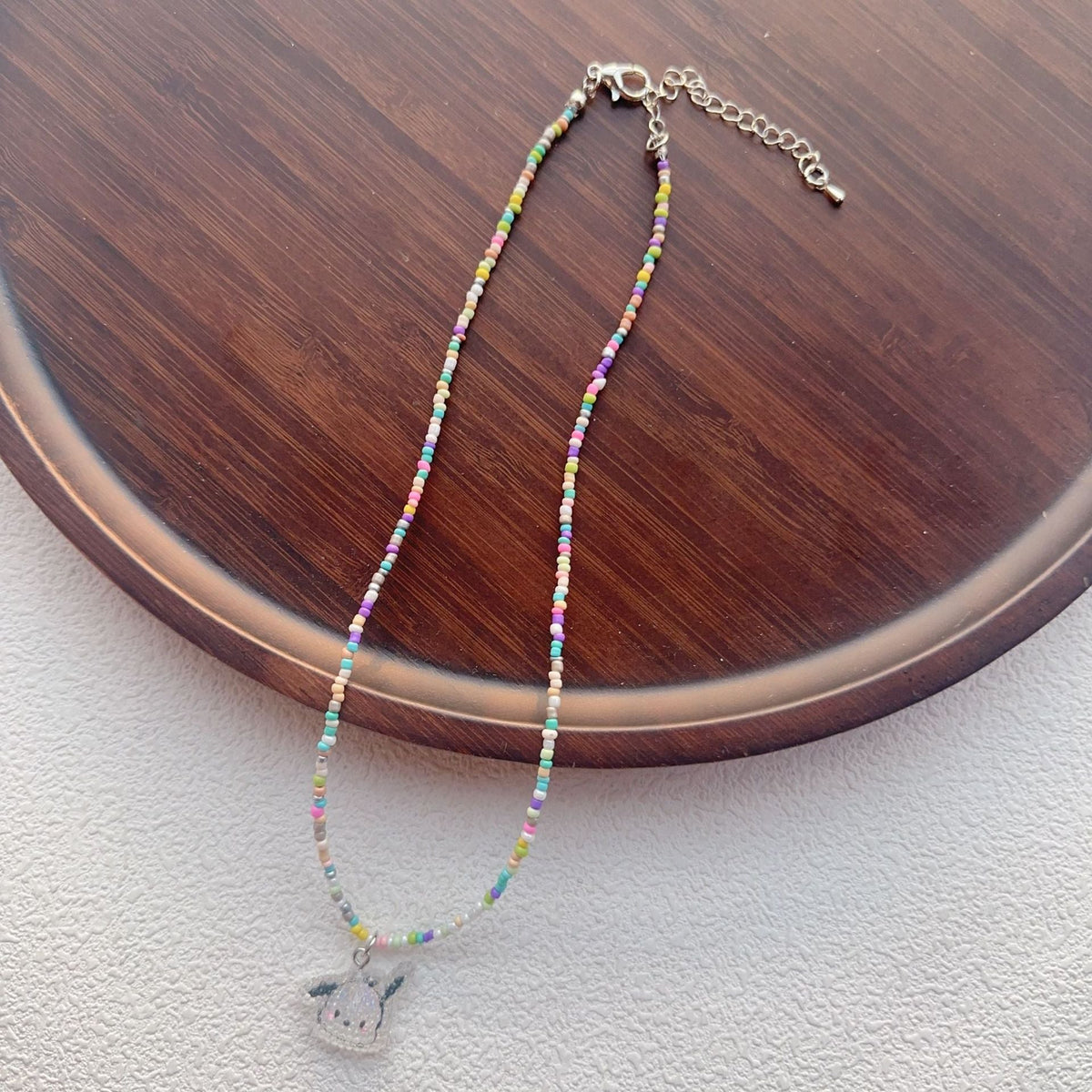 Beaded For Cartoon Cute Bowknot Clavicle Chain Necklace - Light Gray Cartoon Dog MegaBDM