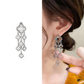 Gold Electroplated Glass Flower Tassel Retro Light Luxury Earrings - A1802-04B Silver White Diamond MegaBDM
