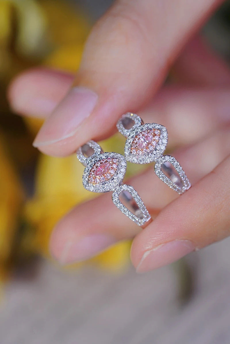 Pink Crystal Hao Diamond Egg-shaped Angel Wings Female Ring - KYRA02026 / No. 6 MegaBDM