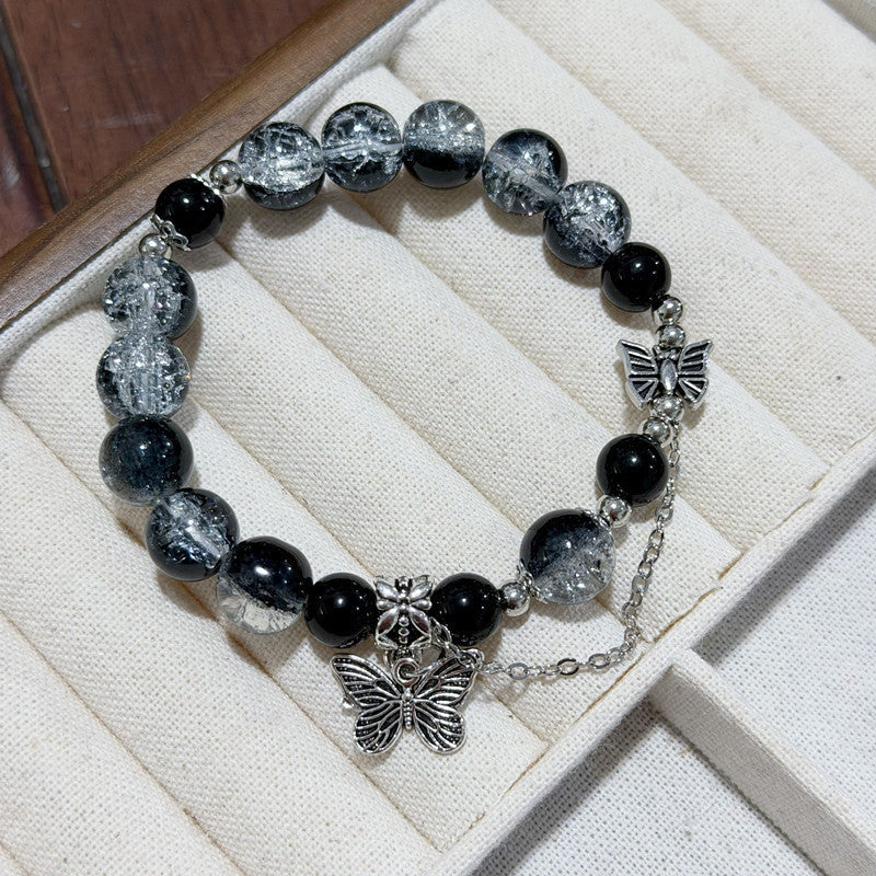 National Fashion Lucky Fortune Pony Life Niche Bracelet - M746 [Floral Black Beads Butterfly Bracelet]] MegaBDM