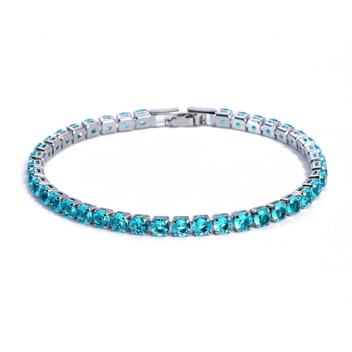 Women's & Men's Hip Hop Gold Zircon Chain Simple Bracelet - Platinum Sea Blue Zircon Bracelet-17cm MegaBDM