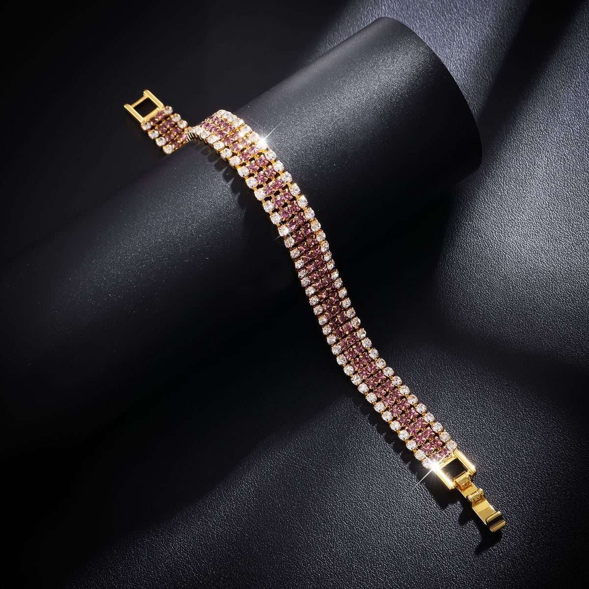 Women's Luxury Roman Crystal Gold Simple Full Diamond Bracelets - Golden Purple Diamond MegaBDM