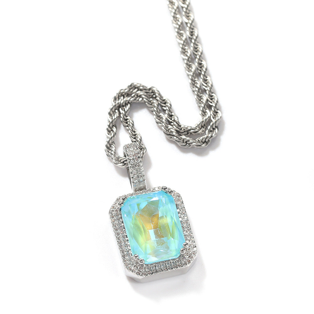 Fluorescent Square Solid Gemstone Niche Bag Necklaces - Silver Fluorescent Blue 3mm24inch Stainless Steel Hemp Flowers Chain MegaBDM