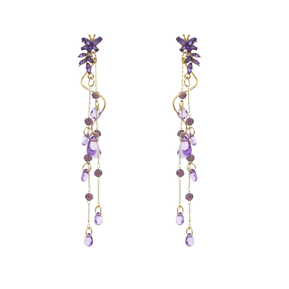 Diamond Butterfly Flower Pearl Graceful Fashionable Long Earrings - E6694 MegaBDM