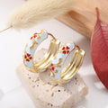 Ear Clip Colorful Flower Dripping Oil Earrings - White background with red flowers MegaBDM
