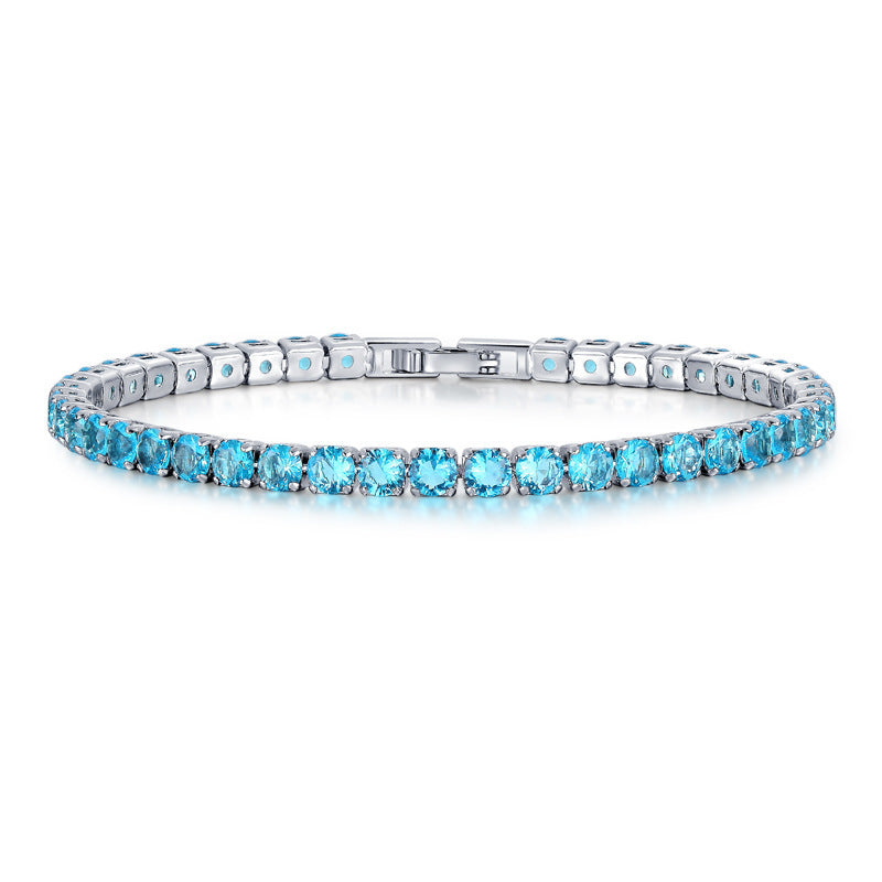 Zircon Tennis Unisex Fashion Simple Hand Bracelet - Blue Pine Diamond UB0097E-17CM MegaBDM