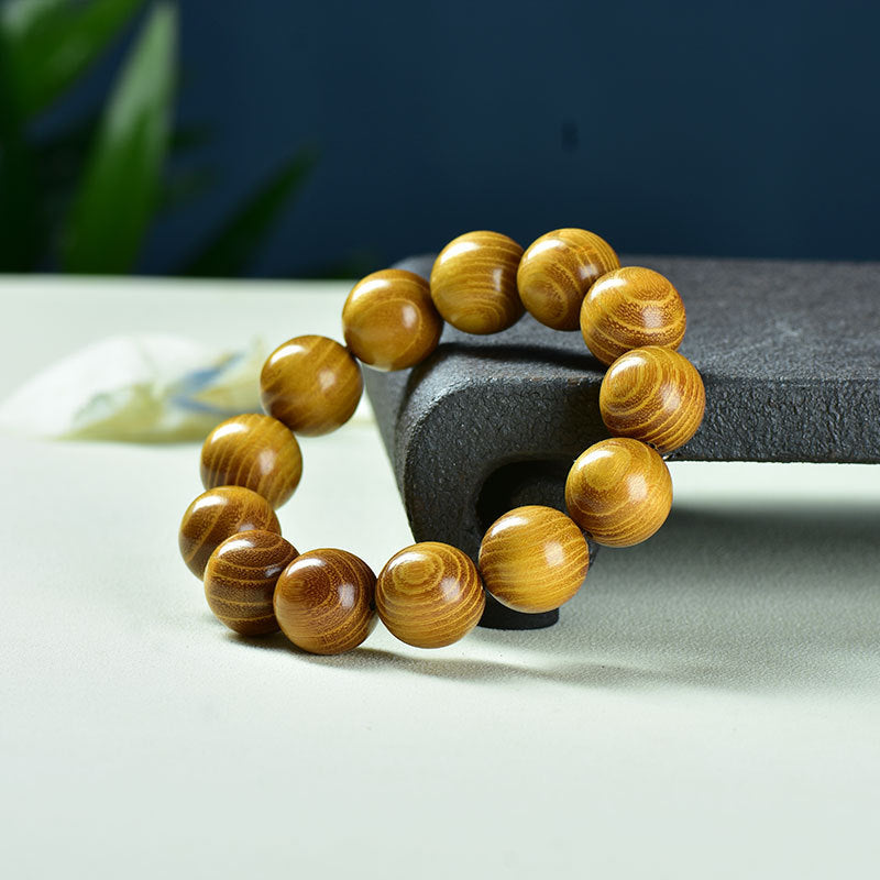 Women's & Men's Natural Gold Sandalwood Beads Fashion Collectible Artsy Bracelet - 18mm * 13 Pieces Seiko Single Circle MegaBDM