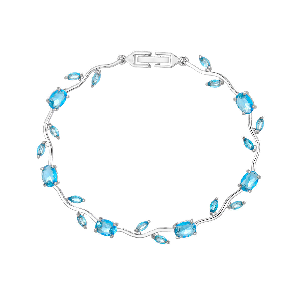 Luxury Style Quality Light Full Diamond Bracelet - Silver, Sea Blue MegaBDM