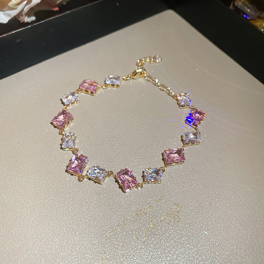 Women's Oval Leaf Small Fresh Gentle Temperament Light Luxury High Sense Bracelet - 19# Bracelet-Square-Golden-Pink MegaBDM
