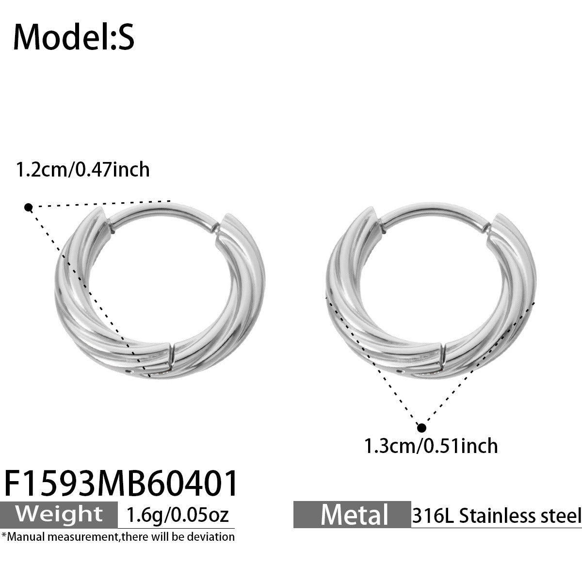 Stainless Steel Round Gold Twist Minimalist High-grade Earrings - F1593-Steel Earrings-S MegaBDM