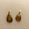 Women's Vintage Acrylic Water Drop Design Fashion Sier Stud Earrings - Coffee Color MegaBDM