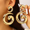 Women's Exaggerated Gold Spiral Retro Geometric Hollow Water Drops Personalized Stud Earrings - 02kc Gold K-895 MegaBDM