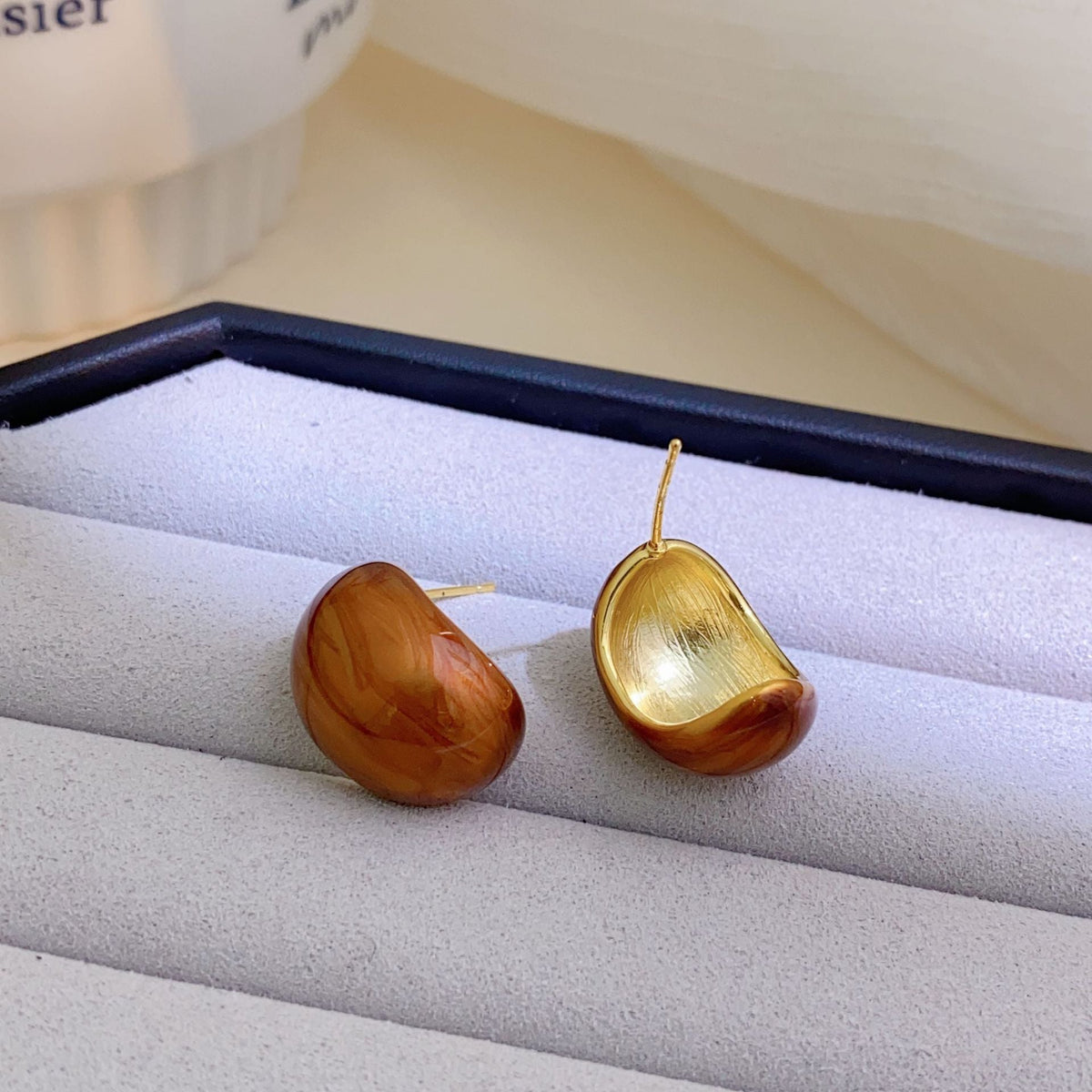Enamel Drip Glazed Color Female Tide Earrings - Caramel Color / 14k MegaBDM