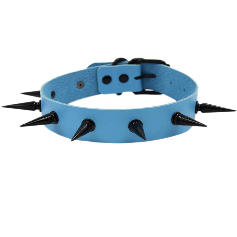 Exaggerated Spike Black Nail Collar Nightclub Punk Rivet Clavicle Necklaces - Sky Blue MegaBDM