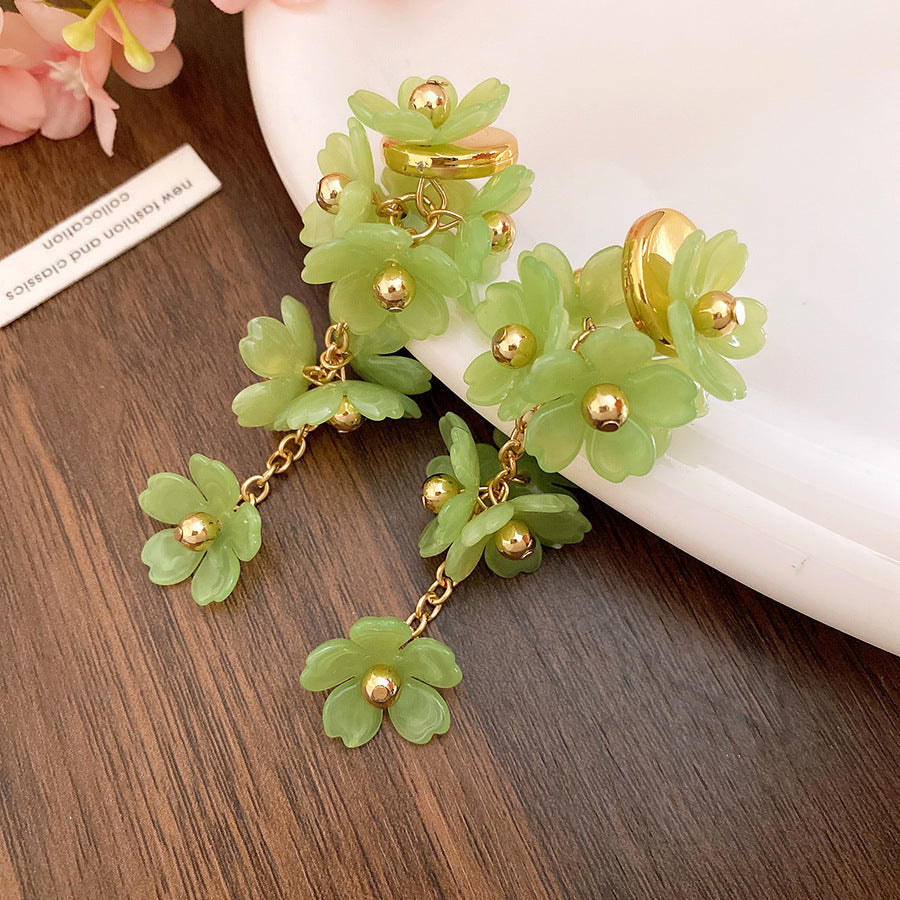 Acrylic Flower Tassel Super Fairy Mori Style Sweet Beautiful Light Earrings - Steel Needle-Green MegaBDM