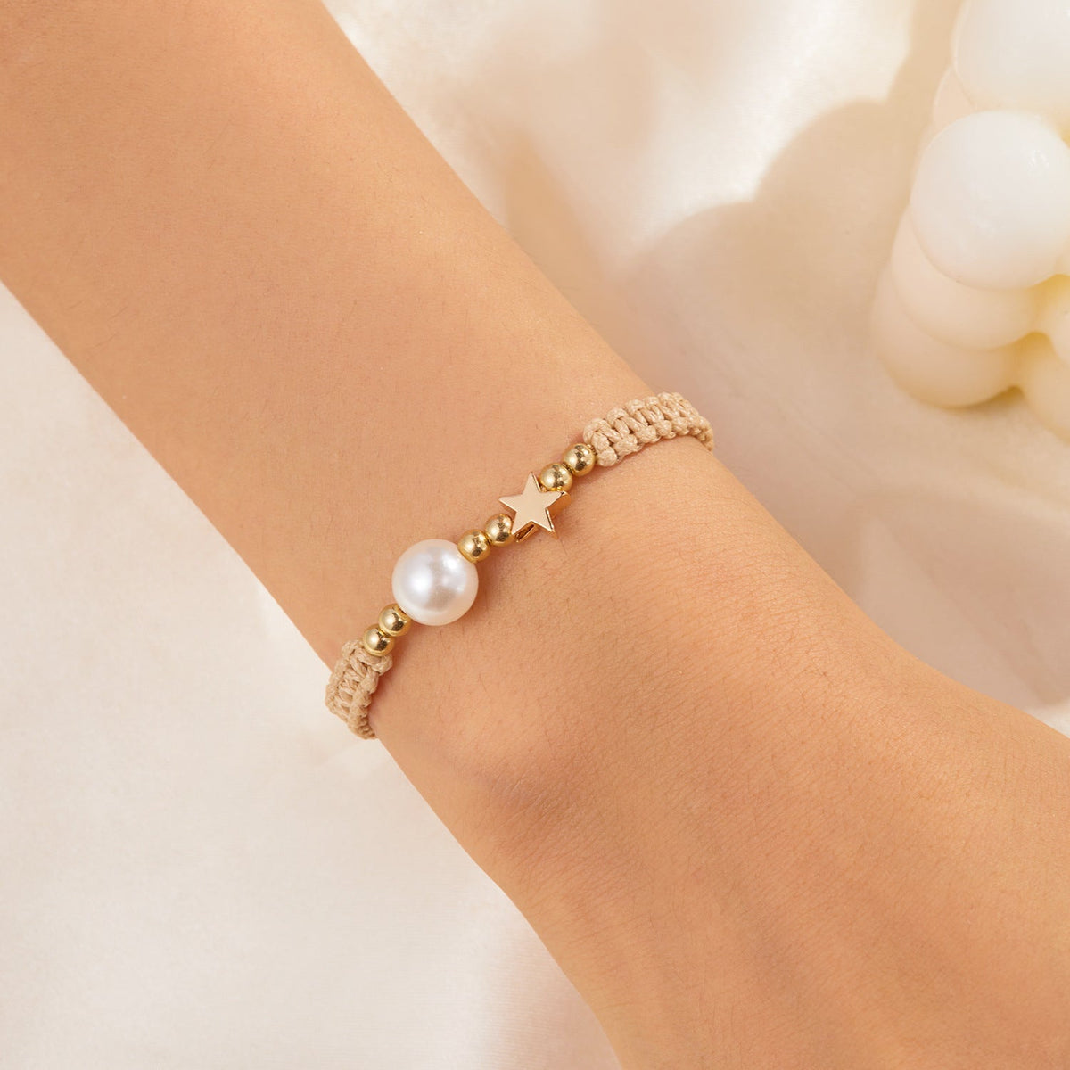 Pearl Woven Hand Strap Gentle Color Adjustable Wax Rope Chain Bracelets - Five-Pointed Star Pearl Woven Bracelet MegaBDM