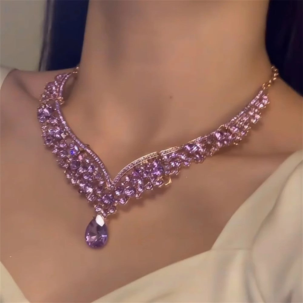 Minority Fashion High Sense Temperament Wild Clavicle Necklaces - Heavy Industry Purple Full Diamond Necklace MegaBDM