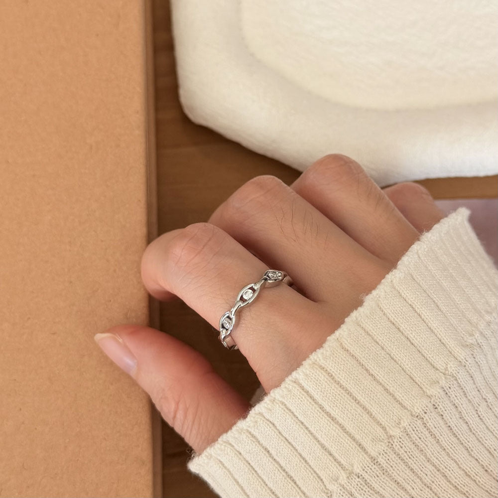 Women's Sier Inlaid Zirconium Love Heart-shaped Fashion Trend Design Twin Ring - D17 Silver MegaBDM