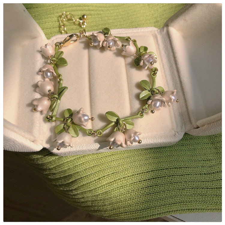 French Retro Smiley Face Bamboo Artificial Jade Personality Trendy Light Bracelets - 37# Bracelet-Regular-Green Flowers MegaBDM
