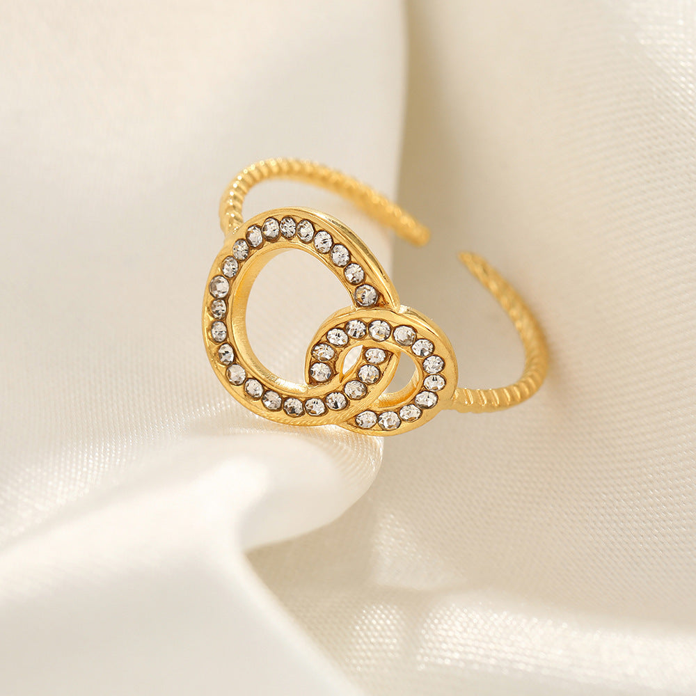 French Style Open Mouth Cold Stainless Steel Personality Special Interest Ring - Gold Diamond Ring MegaBDM