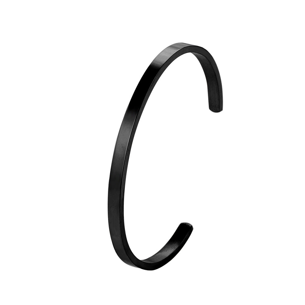 Shaped Titanium Steel Open-end Simple Glossy Bracelet - 4mm Black for Men MegaBDM