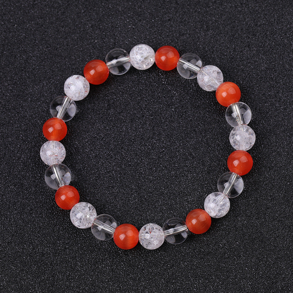 Women's & Men's Black Flash Mixed White-barked Pine Volcanic Rock Diamond-shaped Iron Ore Bracelets - Lx128a05 Red Opal MegaBDM