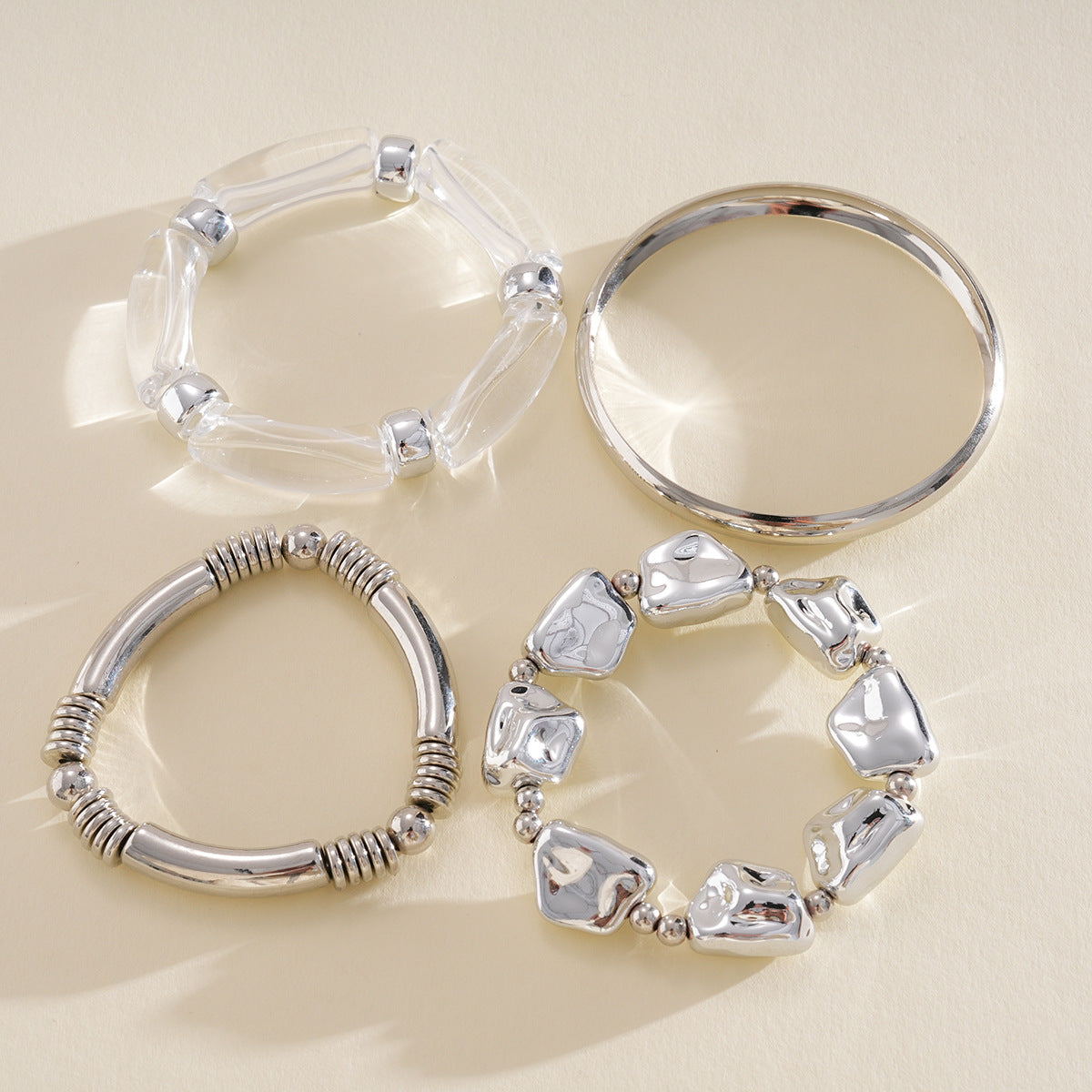 Acrylic Beaded Pearl Vintage Ethnic Style Affordable Bracelets - 6# Bracelet-Silver (Four-Piece Set) MegaBDM