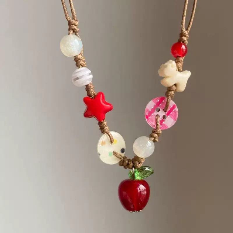 Ceramic Apple Braid Rope Beaded Female Niche Necklaces - Necklace 0447 MegaBDM