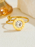 Steel Shell Open Advanced Titanium Electroplated Tassel Ring - Round Diamond Open Ring-Gold D210 MegaBDM