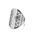 Women's Adjustable Stainless Steel Sacred Geometric For Charm Rings - Steel Hollow Flower Classic MegaBDM