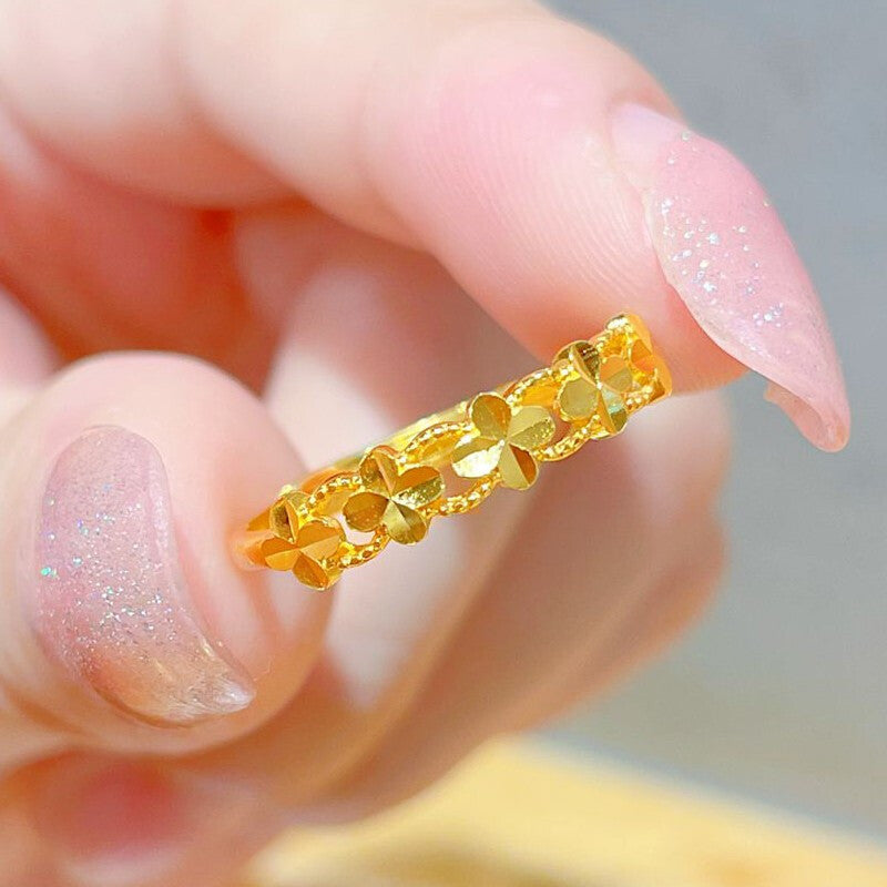 Vietnam Placer Gold Four-leaf Clover Female Ring MegaBDM