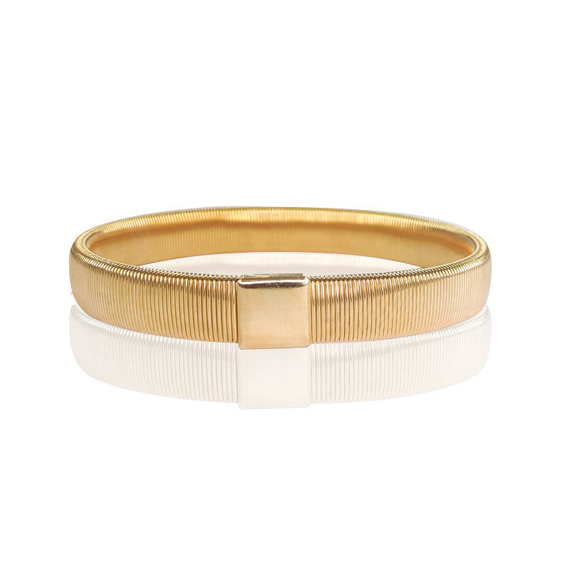Men's Spring Armband Metal Elastic Bangle Bartender Bracelet - Gold MegaBDM