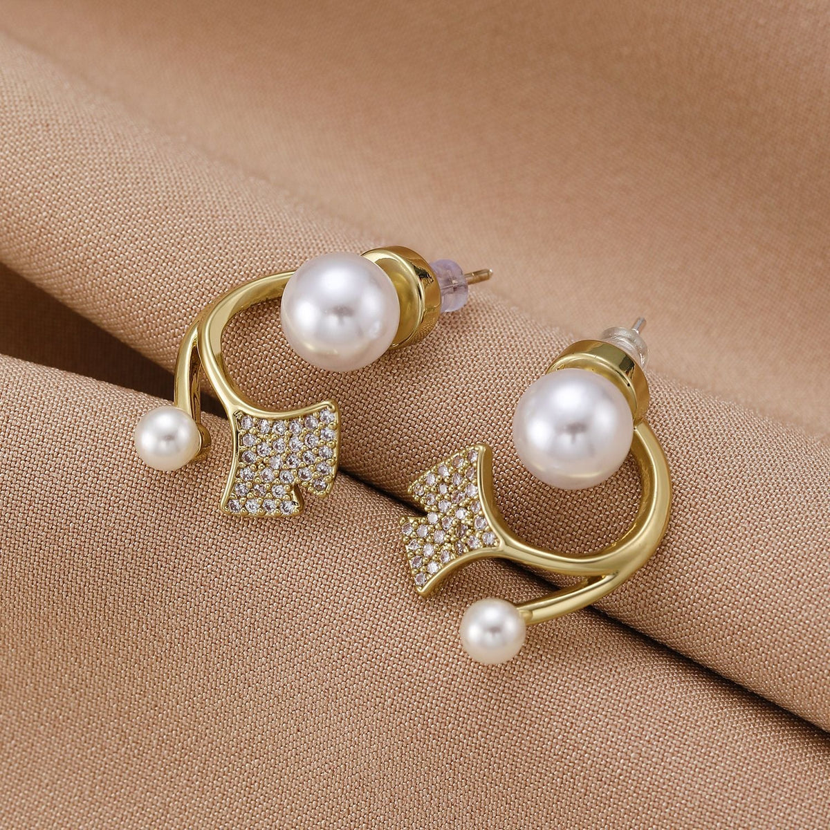 Women's Pearl For French Entry Lux Butterfly Earrings - 05 Gold 14K Ginkgo White K-341 MegaBDM