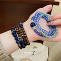Style Cold Feeling Twin Female Lapis Lazuli Wooden Bead Beaded Bracelet MegaBDM