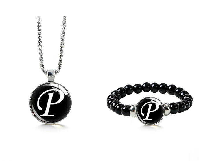 Women's Fashionable Black Time Stone With English Letters Necklace - P MegaBDM