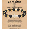 Women's & Men's Pink Zebra Tiger Eye Cross Malachite Elastic Bracelets - Golden Balls Volcanic Rock Cross with Card MegaBDM