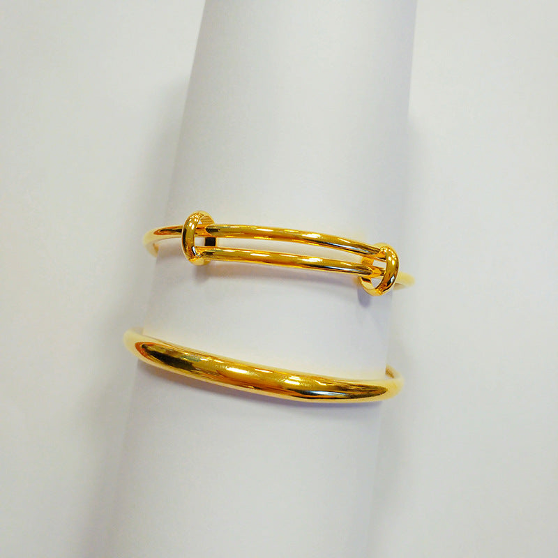 Children's Boutique Alluvial Gold Push-pull Opening Adjustable Glossy Simple Round Bracelet - Baby Bracelet (Glossy Version, One) / Boutique Children's Baby Bracelet MegaBDM