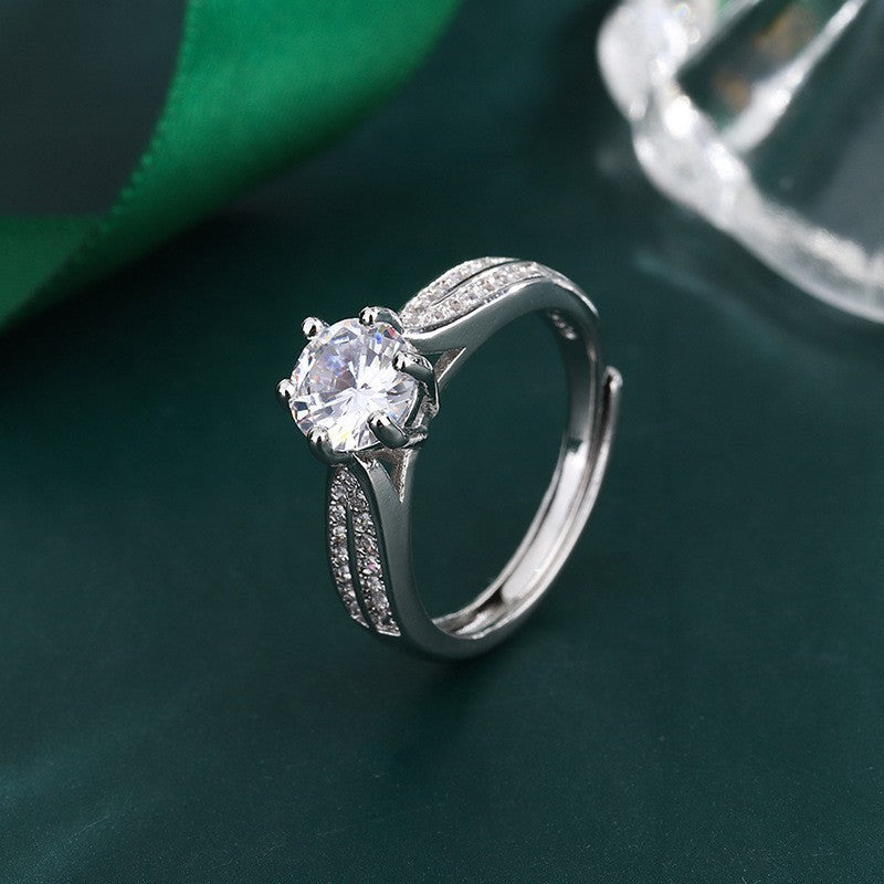 Eight Hearts Arrows Zircon Imitation Moissanite Female Male Six Claw Ring - Drnj 16 [1 Karat] Jz49 / Adjustable Opening MegaBDM