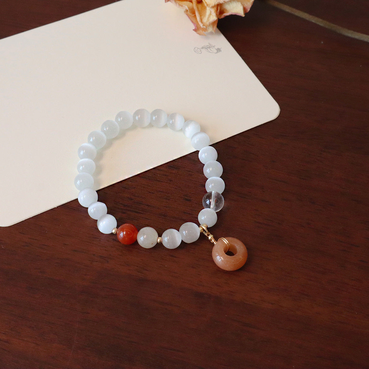 Opal Peace Buckle Beaded National Fashion Chinese Style Design Bead Bracelets - Opal White Crystal Jinsi Jade Peace Buckle MegaBDM
