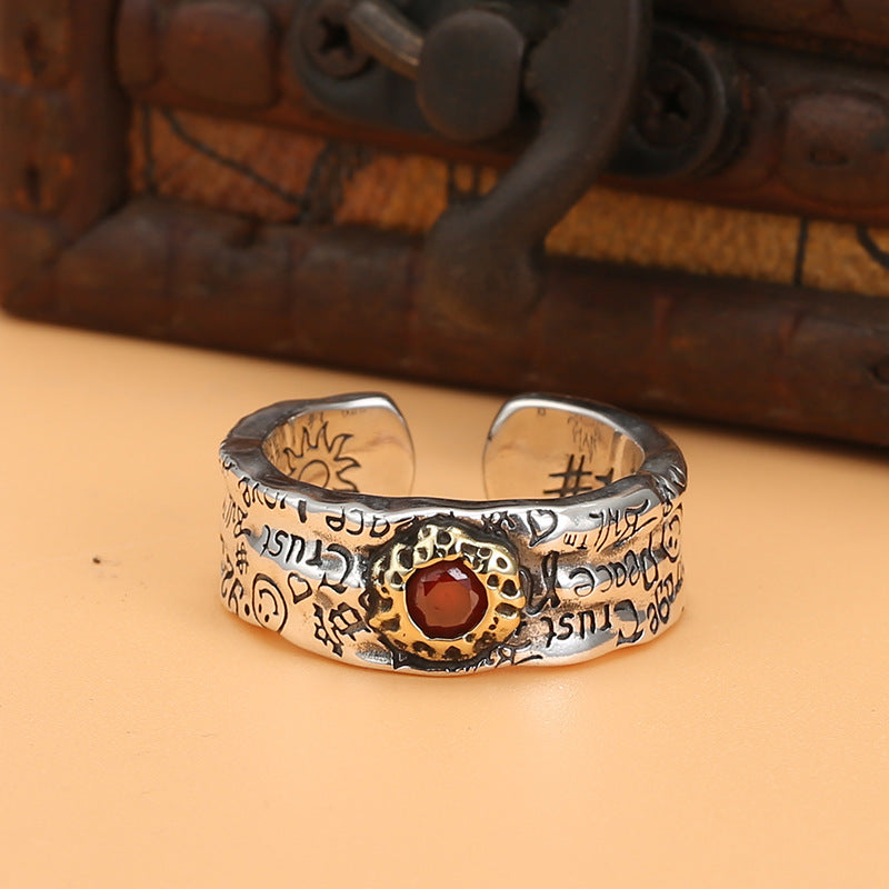 Hop Trendy East Gate Simple Fashion Retro With Rings - Eye Red Diamond / Adjustable Opening MegaBDM