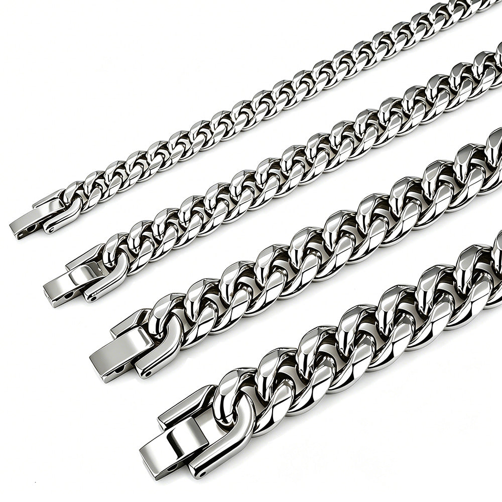 Men's Link Chain Stainless Buckle Round Grinding Domineering Necklaces - 6mm Wide Buckle / 16cm Long Stainless Steel MegaBDM