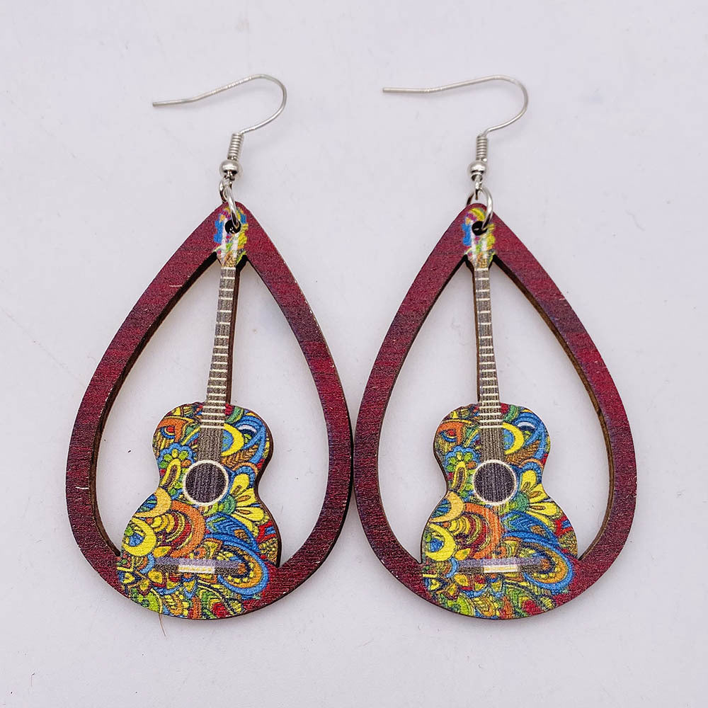 Hollow Out Guitar Wooden Fashion Musical Instrument Earrings - JE0800F MegaBDM